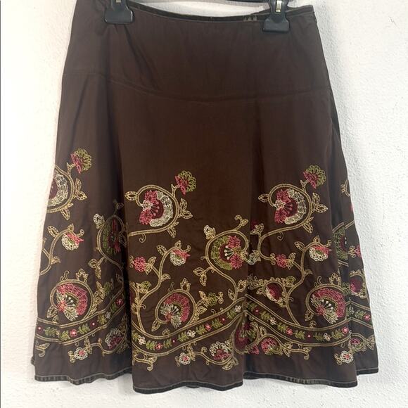 Think Tank Women Embroidered Brown A Line Skirt with Side Zip Size 6 - Picture 1 of 7